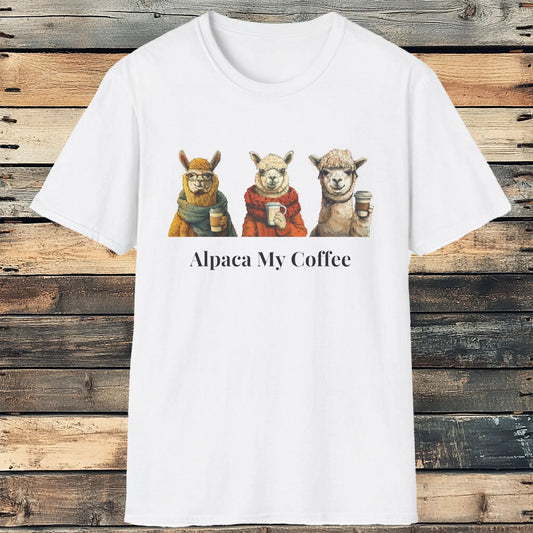 Coffee Alpaca T-Shirt - Sip Style with a Whimsical Touch